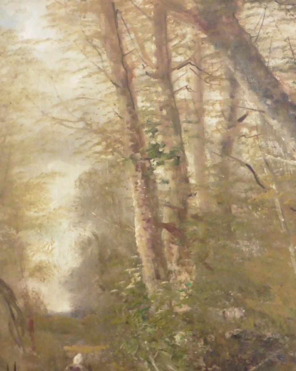 Paul Armandi Tableau Paysage Animé Forêt Huile/toile Du XIXème Siècle-photo-5