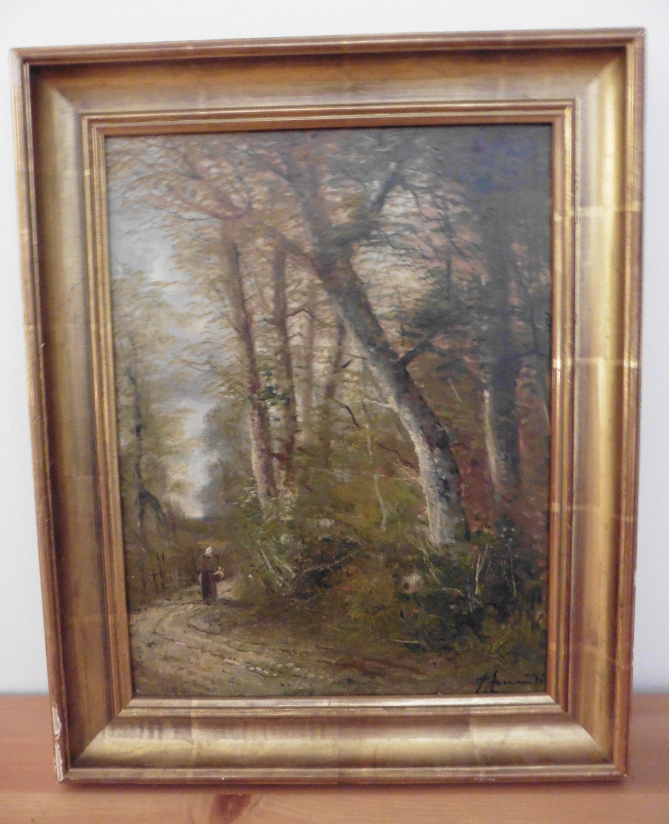 Paul Armandi Tableau Paysage Animé Forêt Huile/toile Du XIXème Siècle
