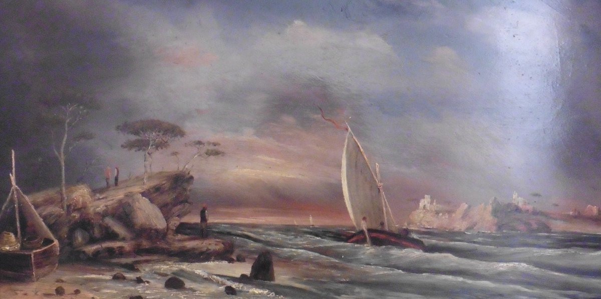 Tableau Paysage Marine Huile/panneau Fin XIXème Siècle-photo-2