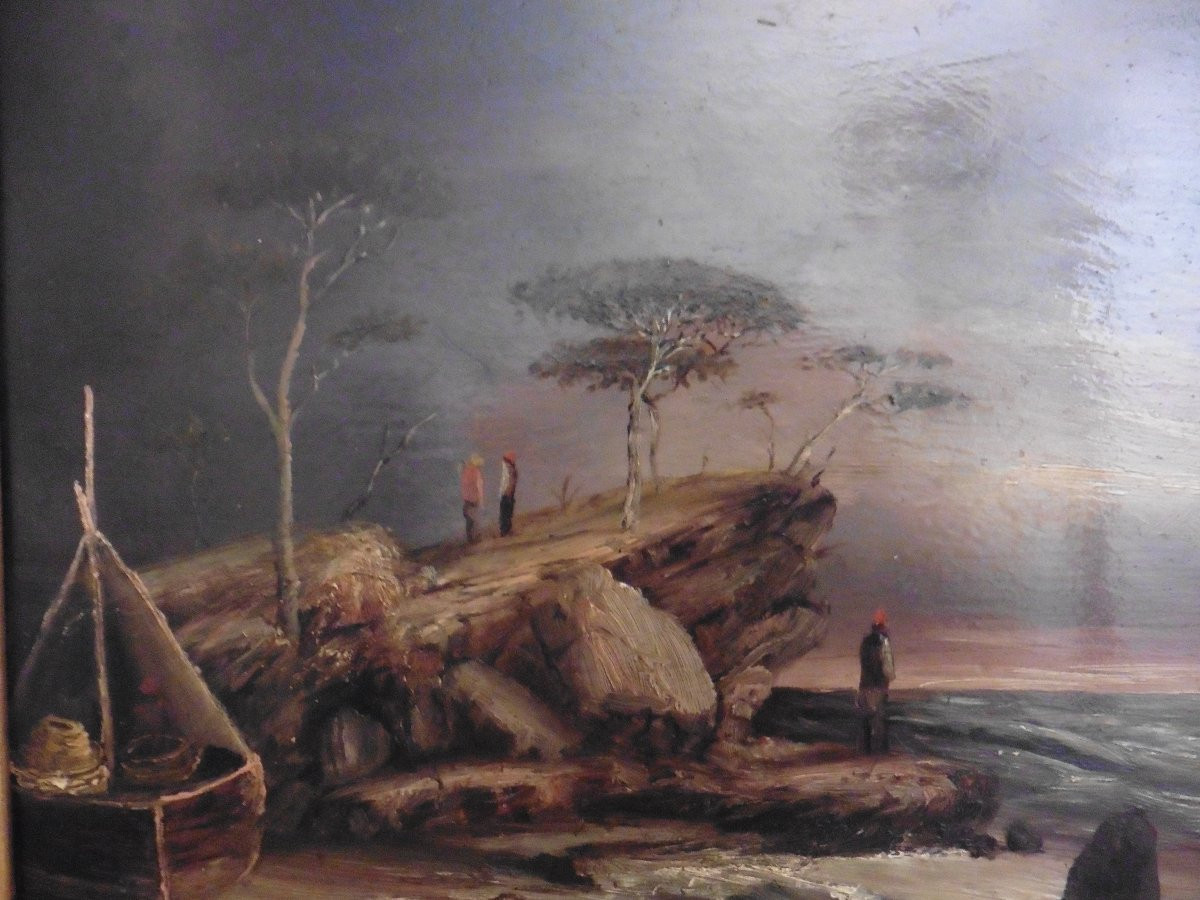 Tableau Paysage Marine Huile/panneau Fin XIXème Siècle-photo-4