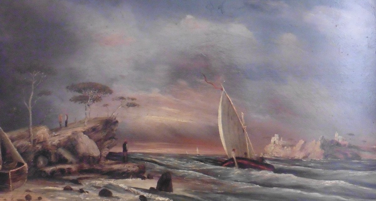 Tableau Paysage Marine Huile/panneau Fin XIXème Siècle-photo-1