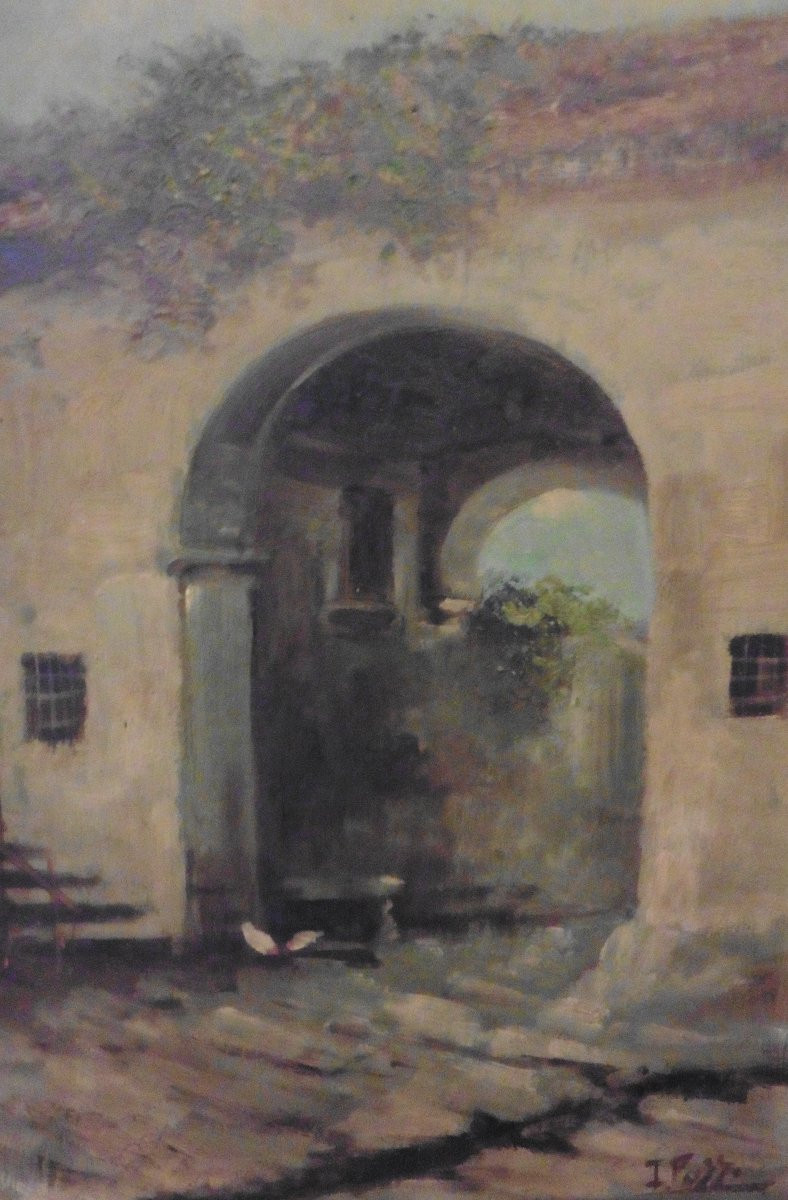 Tableau Paysage Rue à l'Arche Village Signé Possi Huile/Panneau du XIXème siècle-photo-4