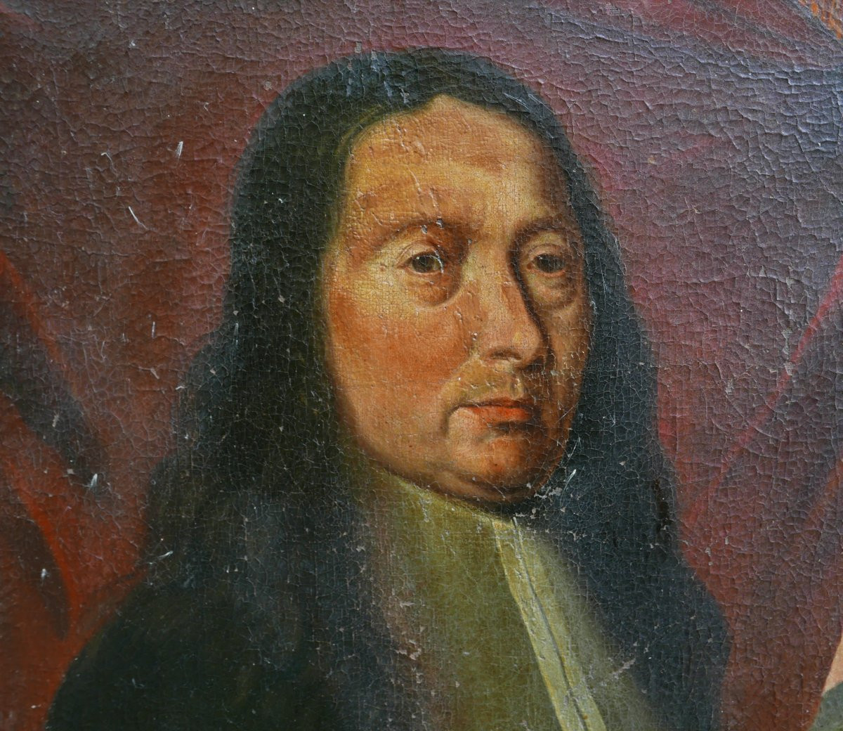 Portrait d'un Homme d'Epoque Louis XIV Huile/Toile du début du XVIIIème siècle-photo-1