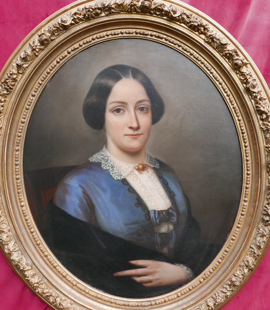 Portrait de Jeune Femme Ovale Epoque Louis Philippe Huile/Toile du XIXème siècle-photo-4
