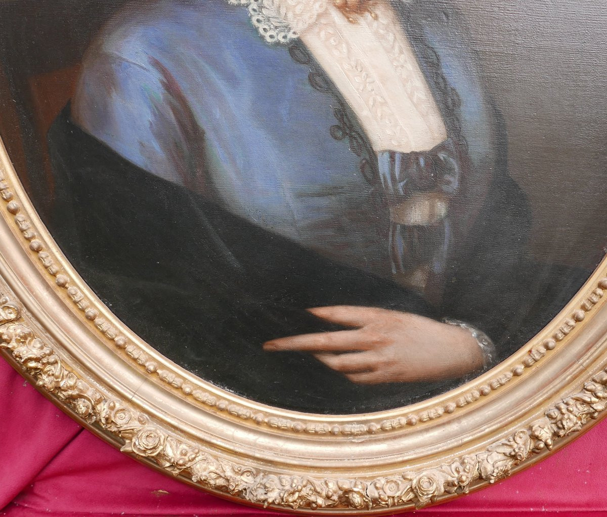 Portrait de Jeune Femme Ovale Epoque Louis Philippe Huile/Toile du XIXème siècle-photo-2