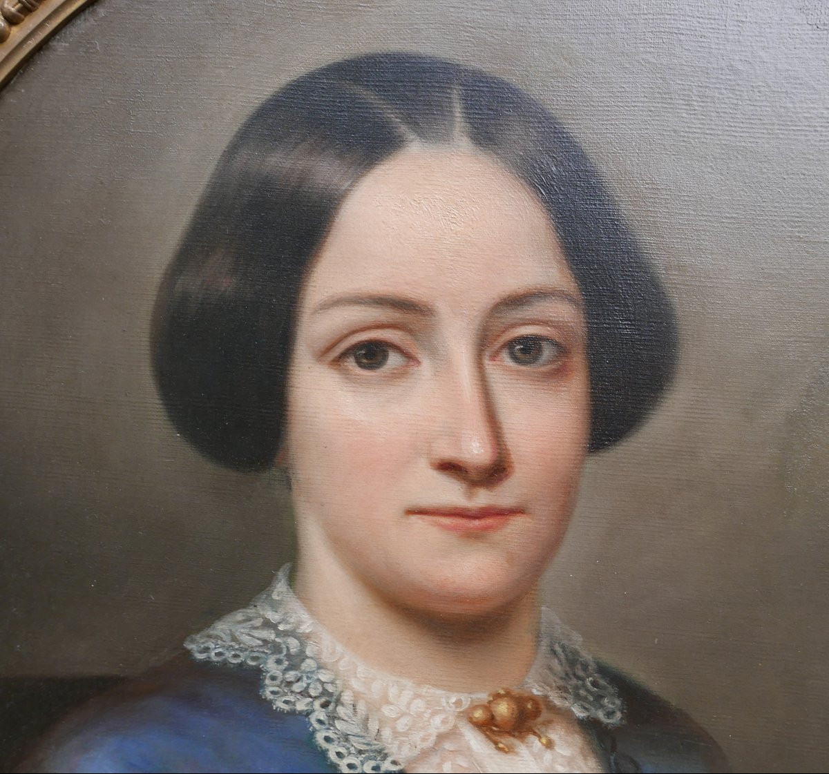 Portrait de Jeune Femme Ovale Epoque Louis Philippe Huile/Toile du XIXème siècle-photo-3