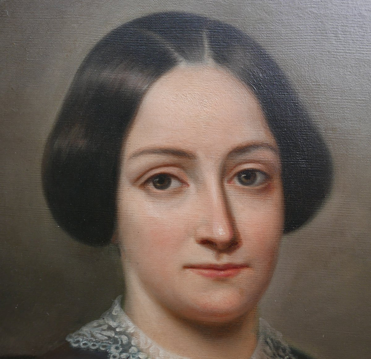 Portrait de Jeune Femme Ovale Epoque Louis Philippe Huile/Toile du XIXème siècle-photo-4