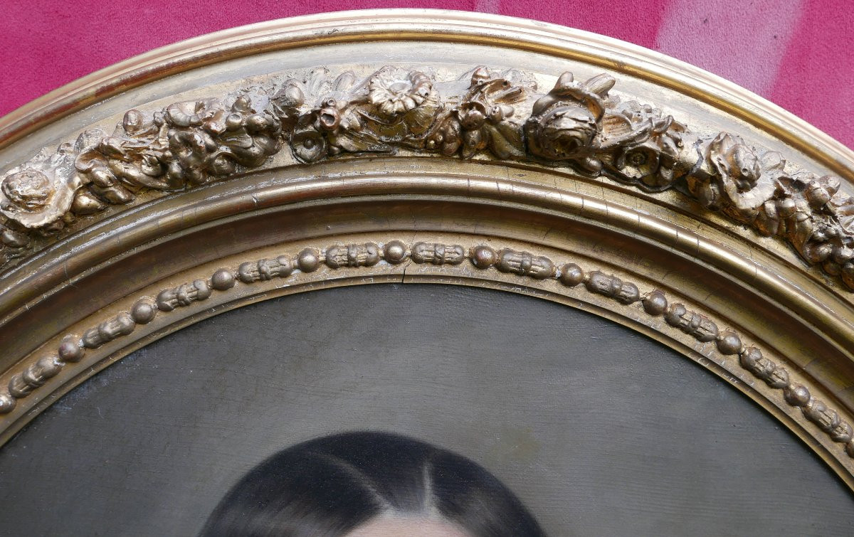 Portrait de Jeune Femme Ovale Epoque Louis Philippe Huile/Toile du XIXème siècle-photo-6