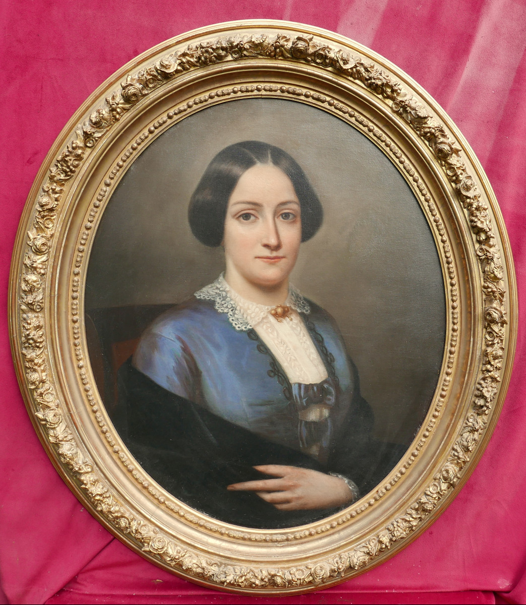 Portrait de Jeune Femme Ovale Epoque Louis Philippe Huile/Toile du XIXème siècle