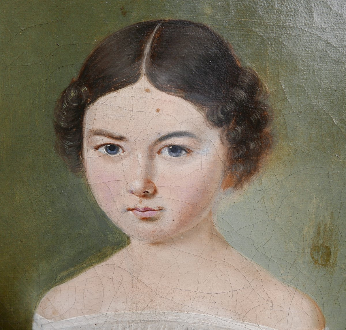 Portrait de Jeune Fille Epoque Louis Philippe Huile/Toile du XIXème siècle-photo-1