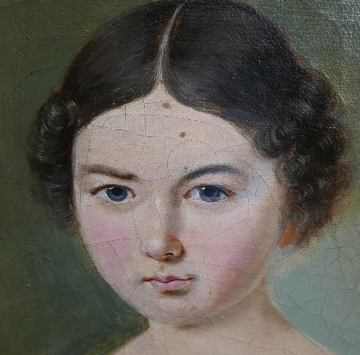 Portrait de Jeune Fille Epoque Louis Philippe Huile/Toile du XIXème siècle-photo-2