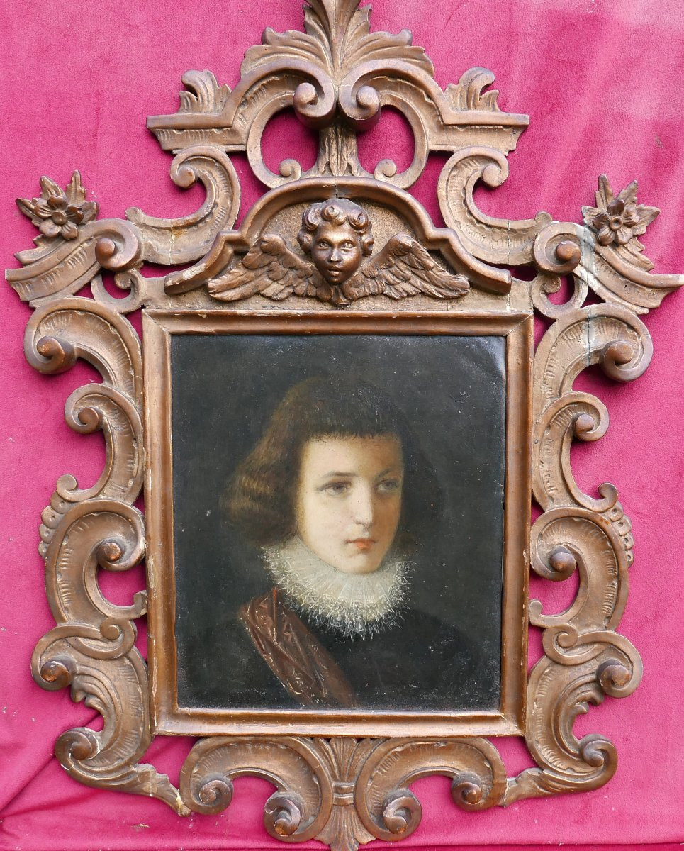 Portrait Of A Young Man Oil/copper 18th Century Carved Frame-photo-2