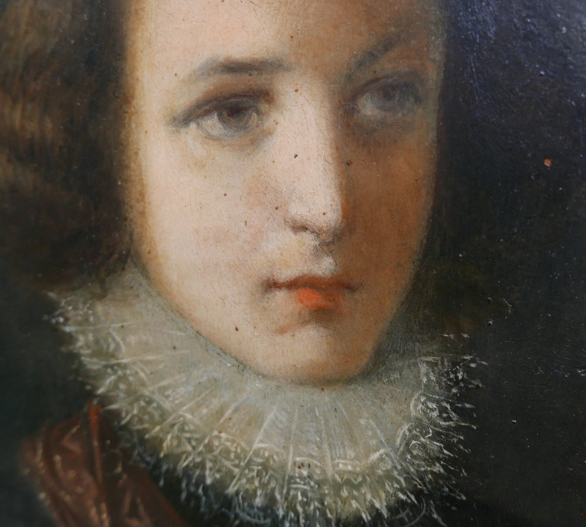 Portrait Of A Young Man Oil/copper 18th Century Carved Frame-photo-5