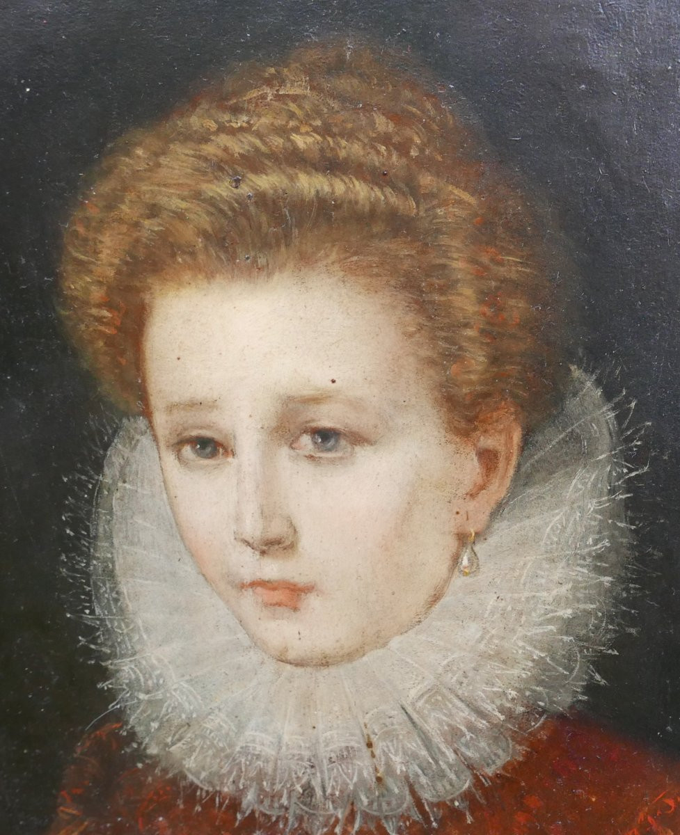 Portrait d'une Jeune Femme Huile/Cuivre début XVIIIème siècle Cadre Sculpté-photo-2