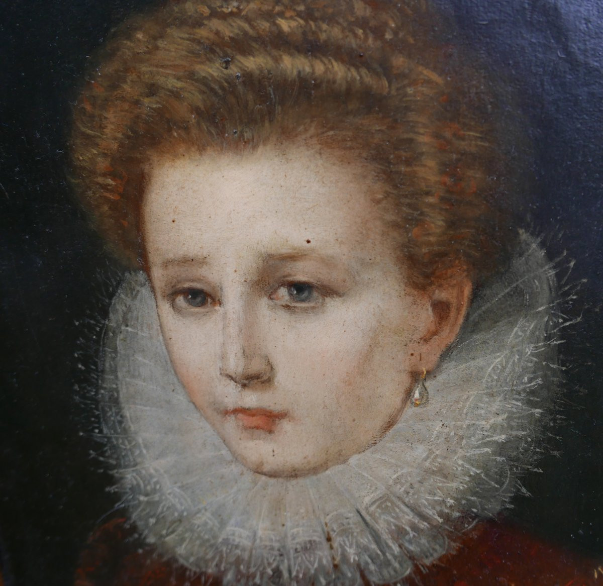 Portrait d'une Jeune Femme Huile/Cuivre début XVIIIème siècle Cadre Sculpté-photo-4