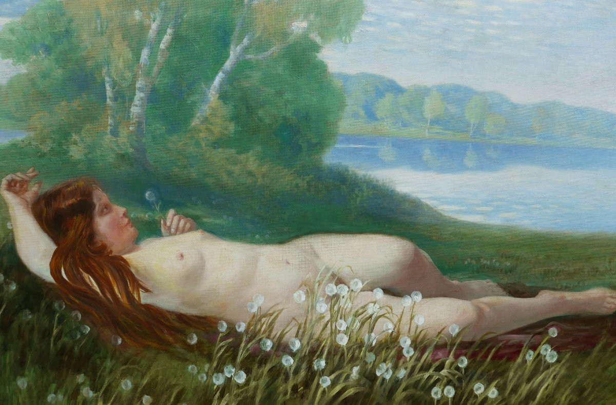 Theodor Schäkel Large Portrait Of A Nude Woman Oil/canvas Late 19th Century-photo-4