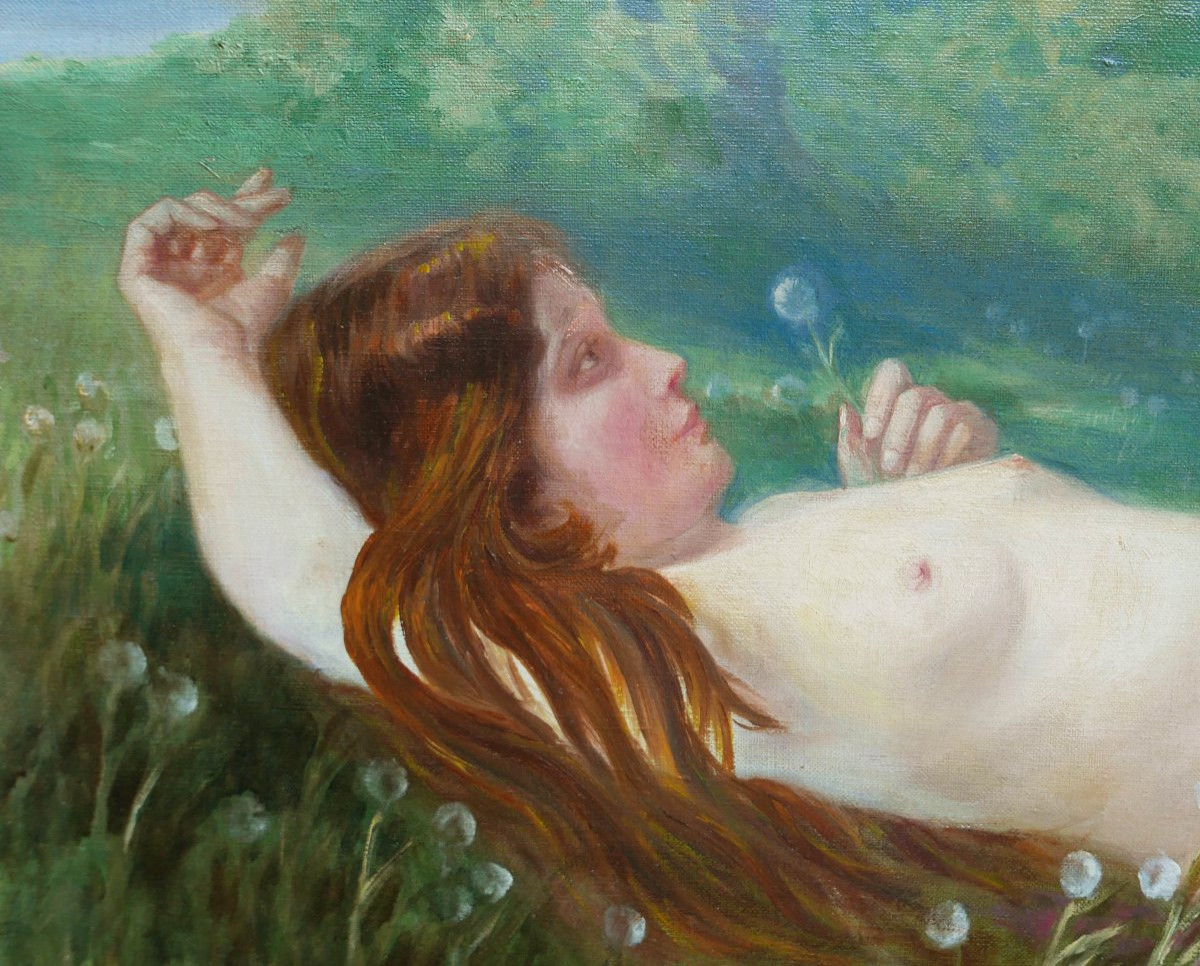 Theodor Schäkel Large Portrait Of A Nude Woman Oil/canvas Late 19th Century-photo-2