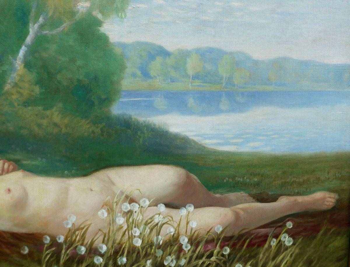 Theodor Schäkel Large Portrait Of A Nude Woman Oil/canvas Late 19th Century-photo-3