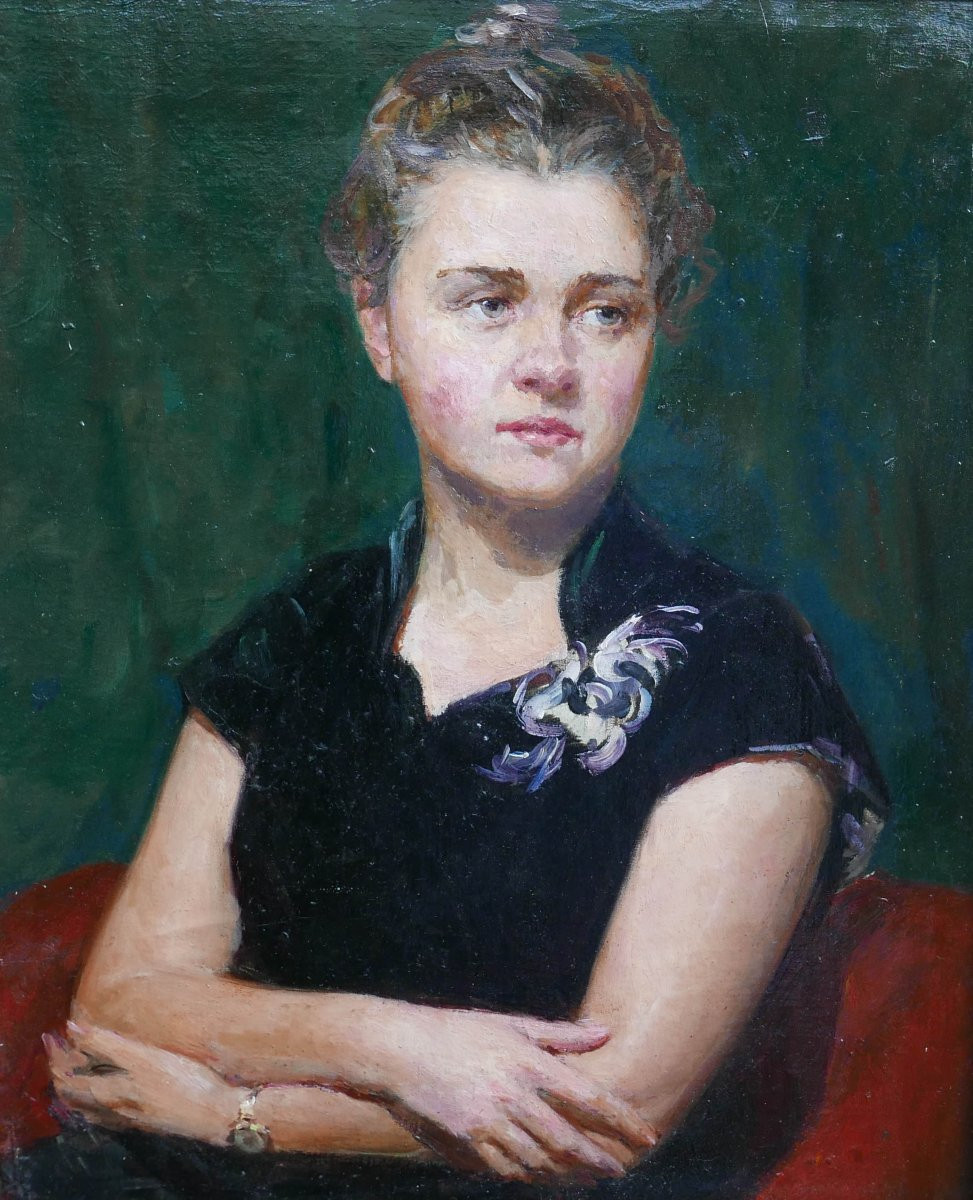 Mikhaïl Jeleznov Portrait de Femme Ecole Russe du XXème siècle Huile/Panneau-photo-4
