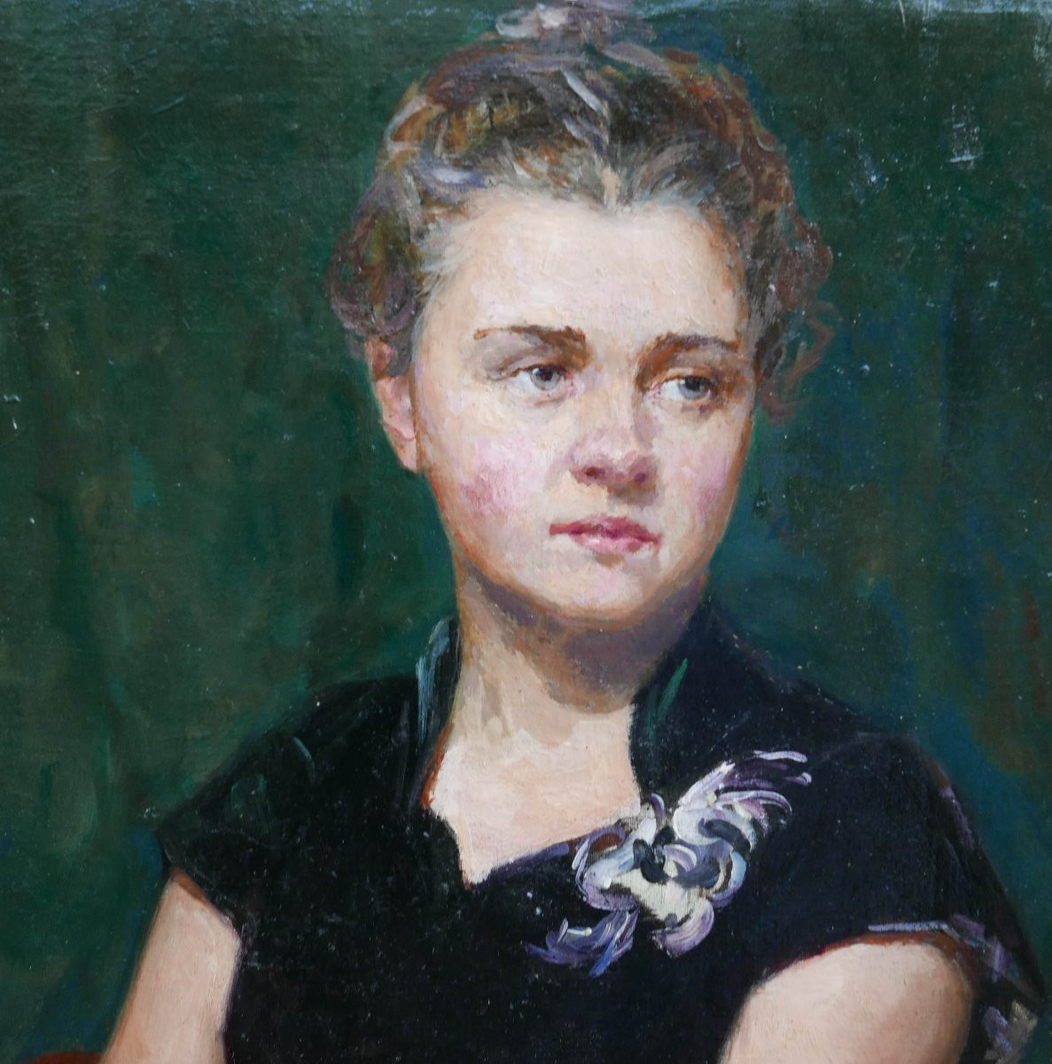 Mikhaïl Jeleznov Portrait de Femme Ecole Russe du XXème siècle Huile/Panneau-photo-1