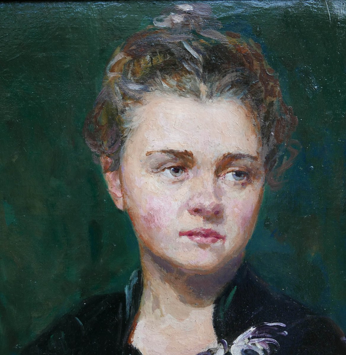 Mikhaïl Jeleznov Portrait de Femme Ecole Russe du XXème siècle Huile/Panneau-photo-2