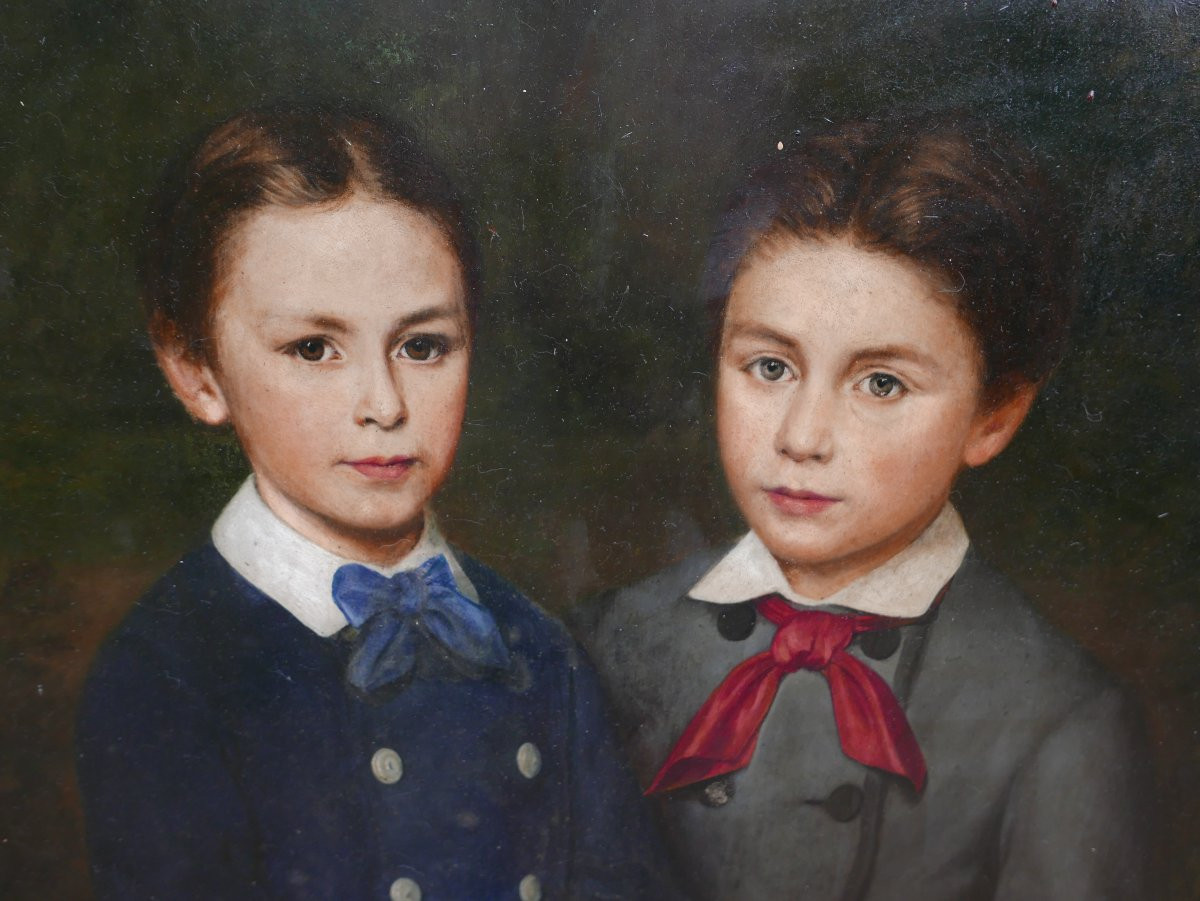 Large Portrait Of Young Men With Sheep Oil/panel From The 19th Century-photo-2
