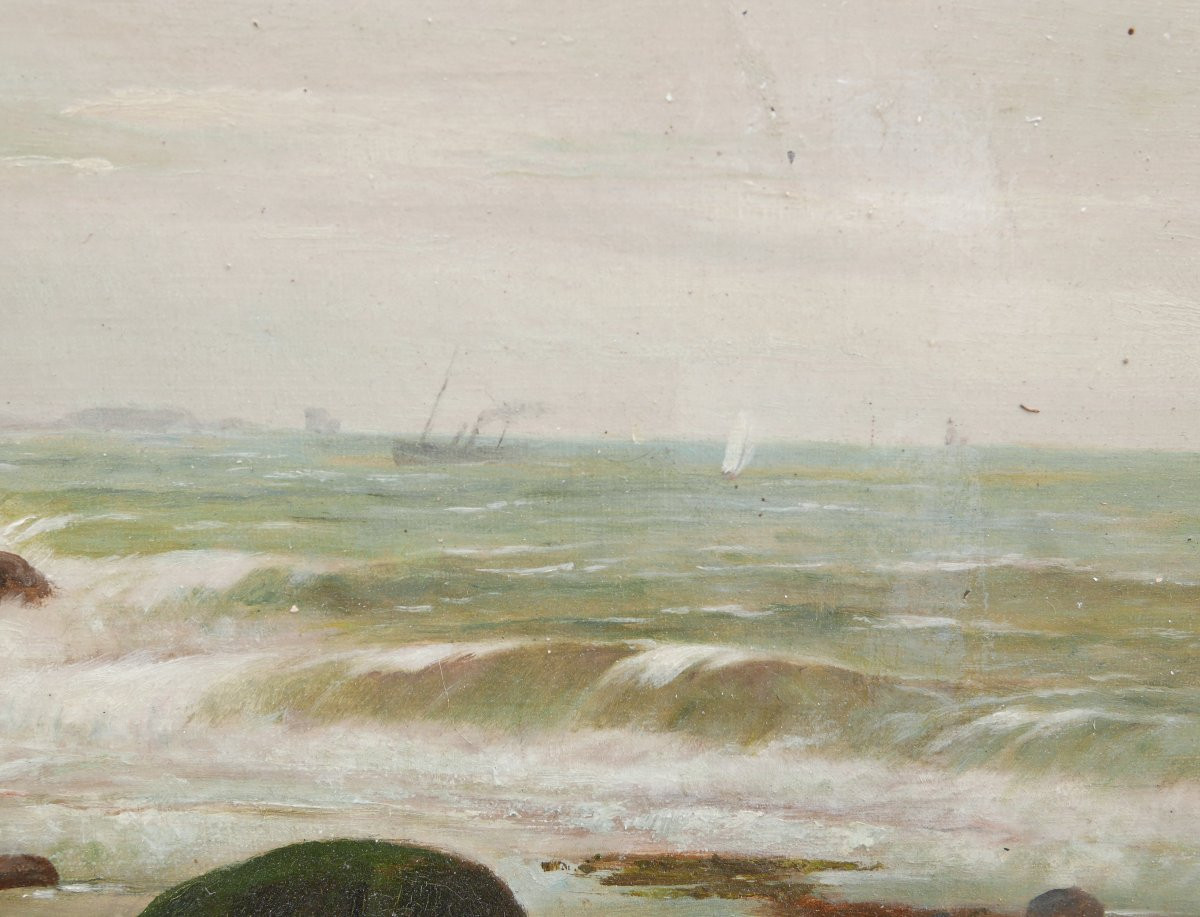 Etienne Lembeye Painting Coastal Landscape Oil/canvas 19th Century Signed-photo-1