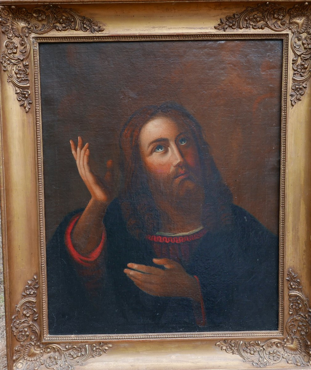 Portrait d'Homme Jésus Christ Huile/Toile du XIXème Siècle-photo-3