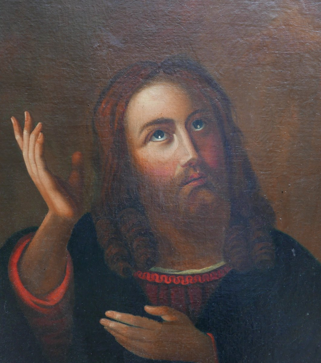 Portrait d'Homme Jésus Christ Huile/Toile du XIXème Siècle-photo-4
