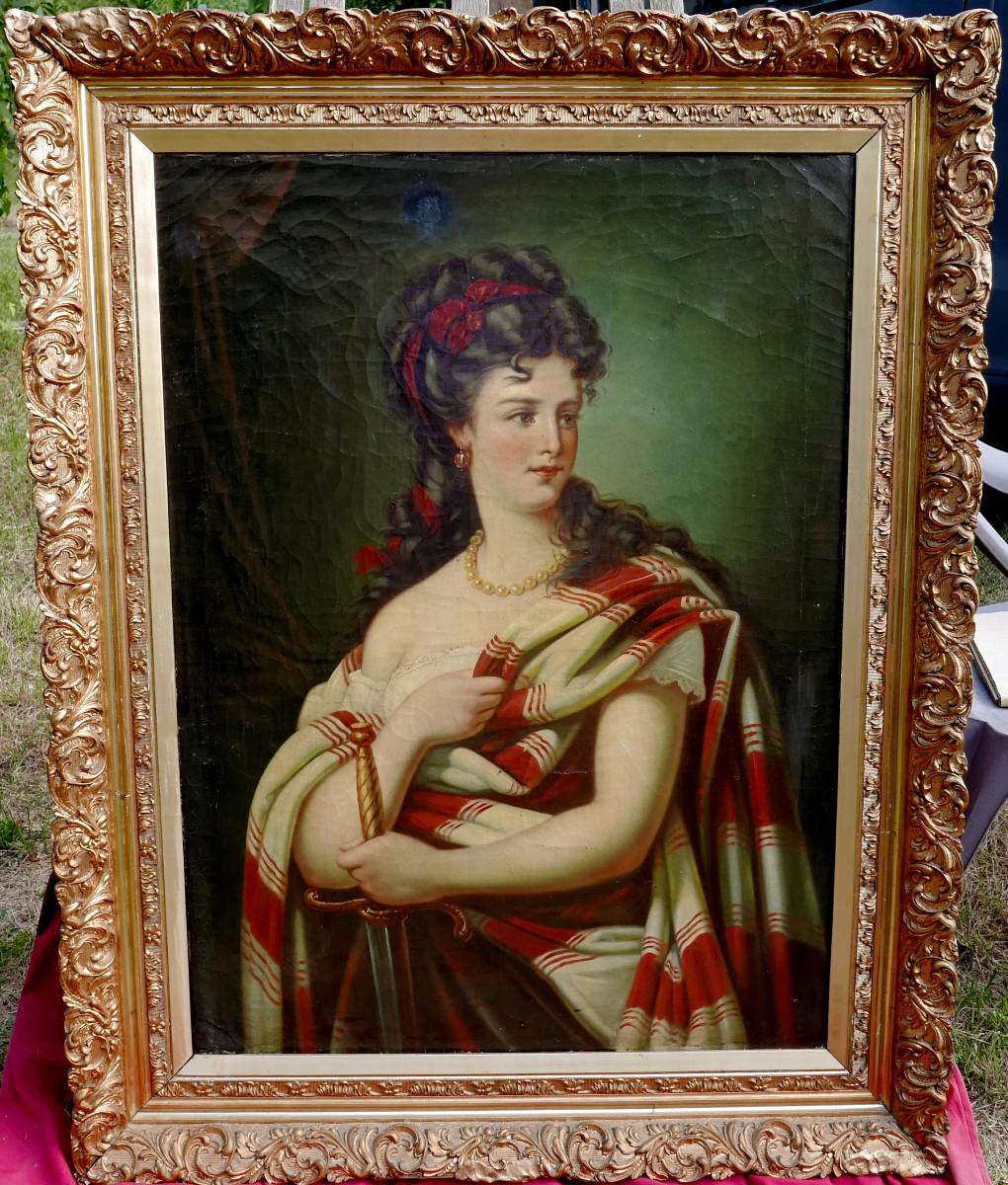 Large Portrait Of A Young Woman Judith Oil/canvas From The End Of The 19th Century