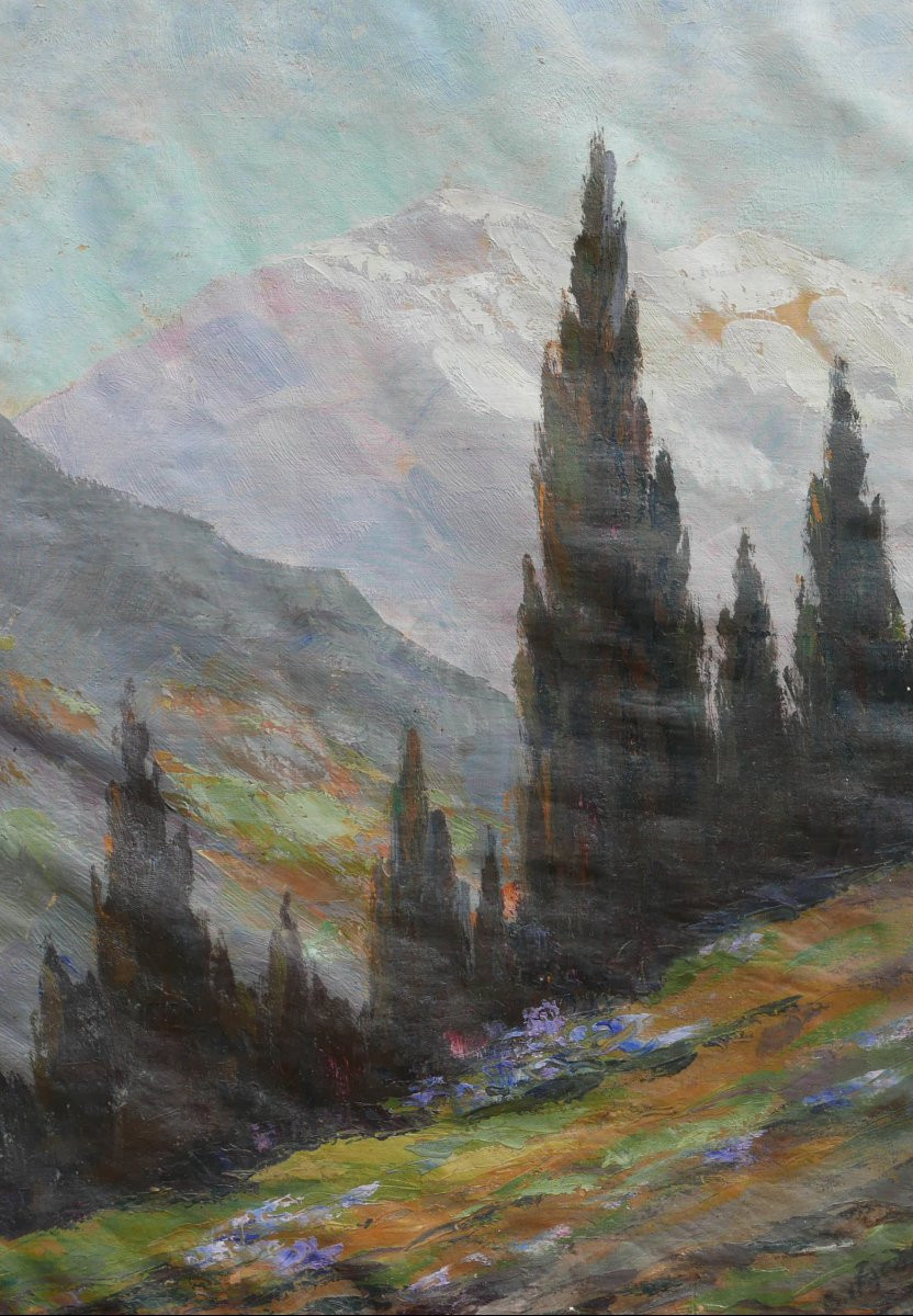 Tableau Paysage Vue des Alpes Ecole Française du XIXème siècle Huile/Toile-photo-3