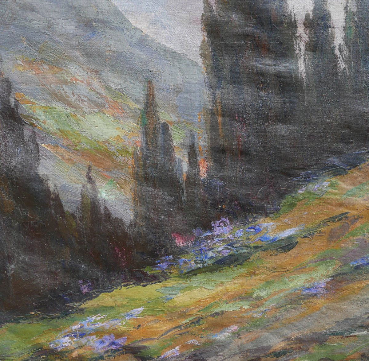 Tableau Paysage Vue des Alpes Ecole Française du XIXème siècle Huile/Toile-photo-4