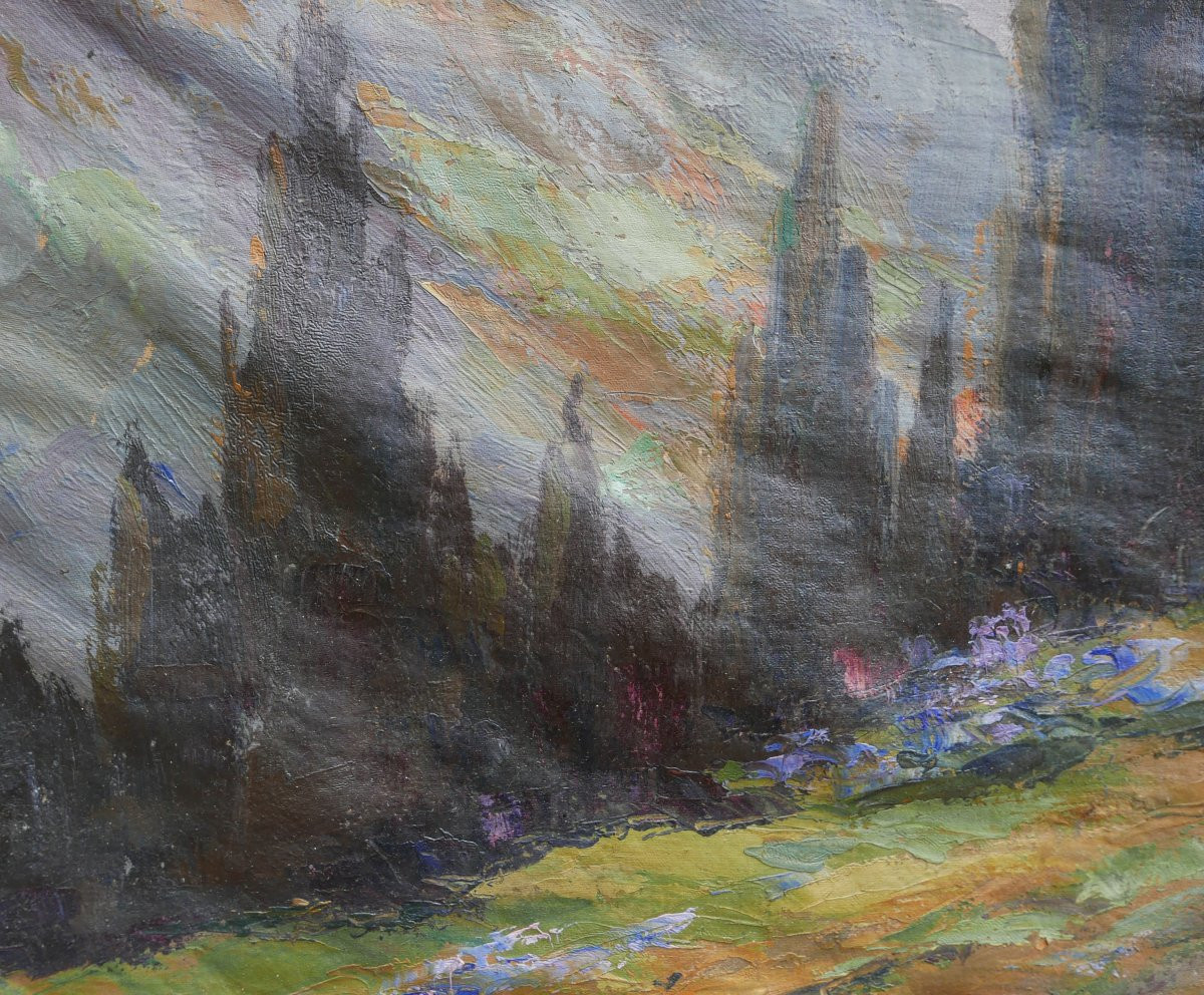 Tableau Paysage Vue des Alpes Ecole Française du XIXème siècle Huile/Toile-photo-1