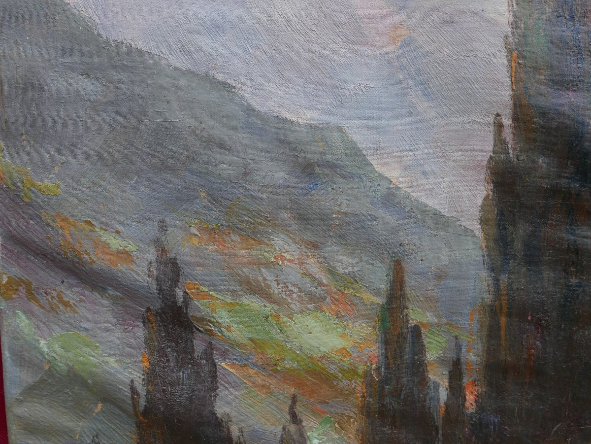 Tableau Paysage Vue des Alpes Ecole Française du XIXème siècle Huile/Toile-photo-2