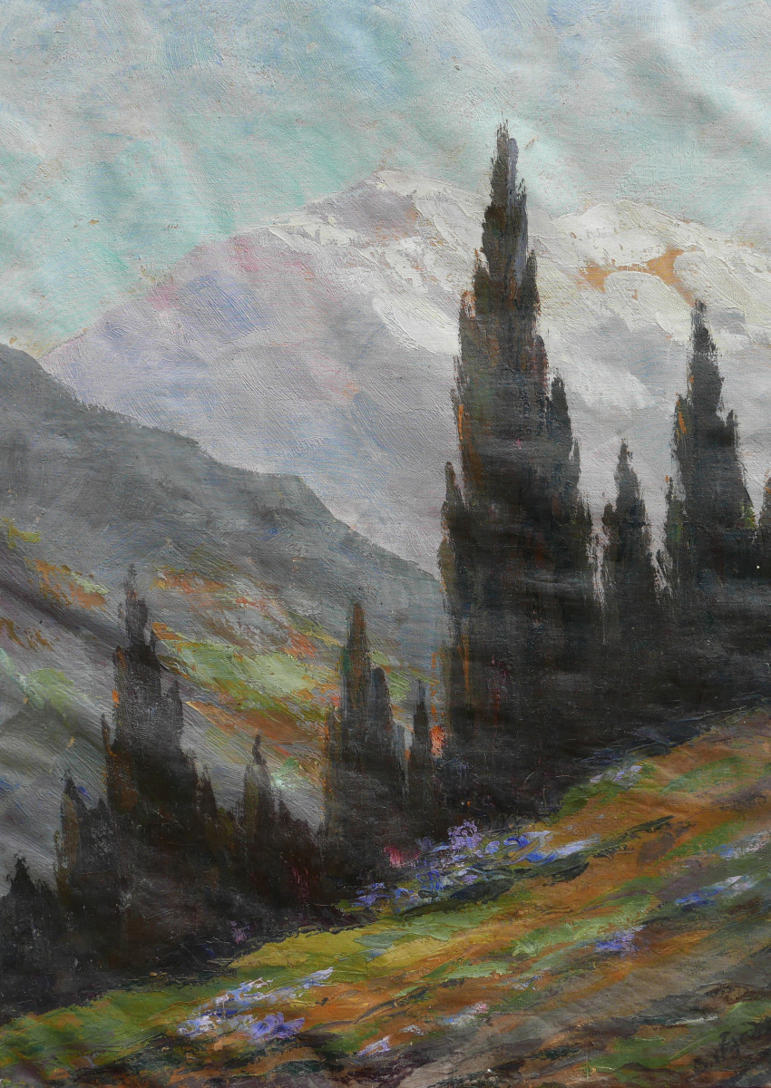 Tableau Paysage Vue des Alpes Ecole Française du XIXème siècle Huile/Toile