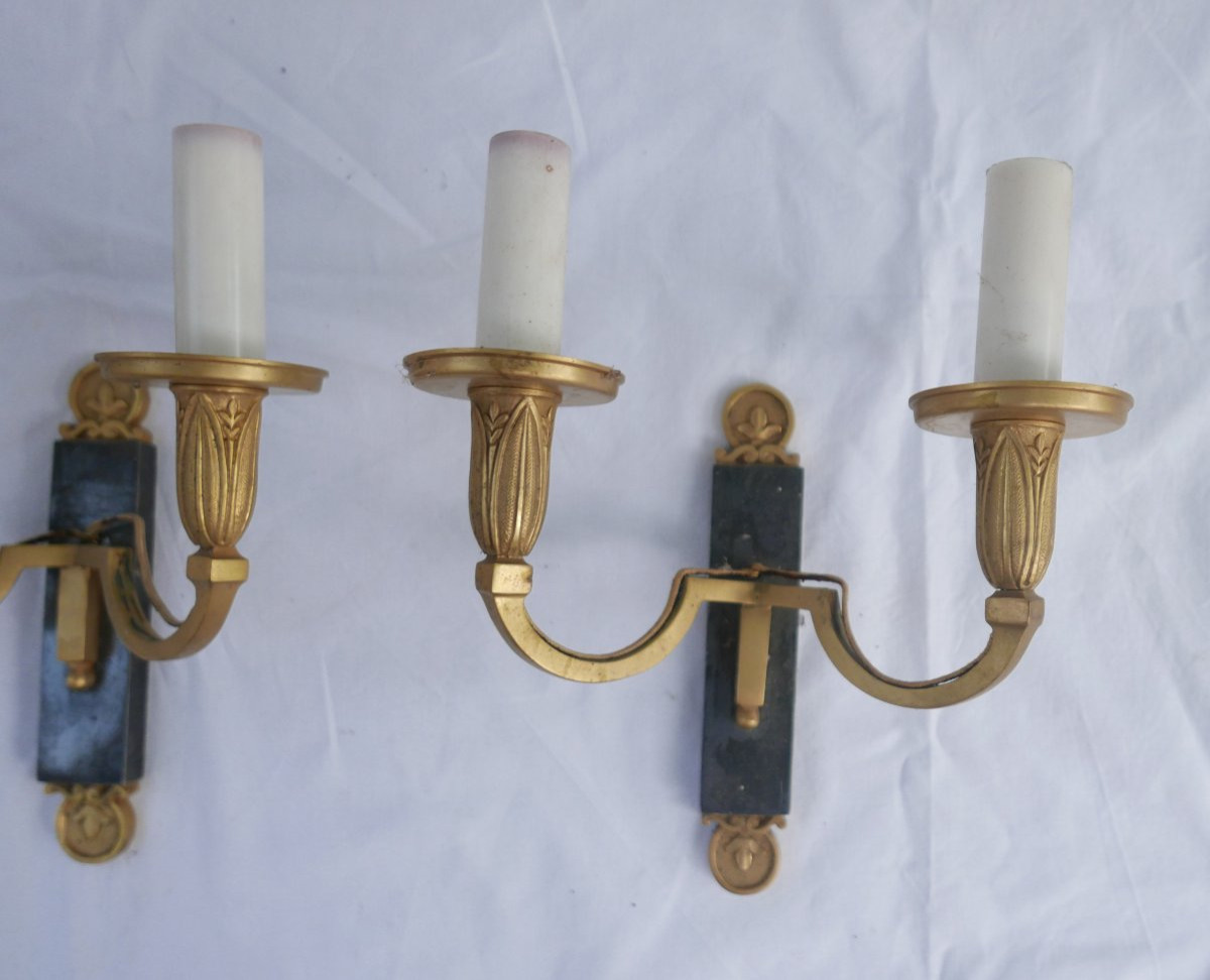 2 Directoire Style Wall Lights In Gilded Bronze And Polished Iron Vintage-photo-2