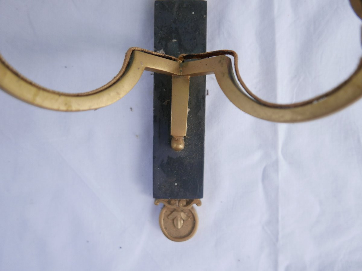 2 Directoire Style Wall Lights In Gilded Bronze And Polished Iron Vintage-photo-3