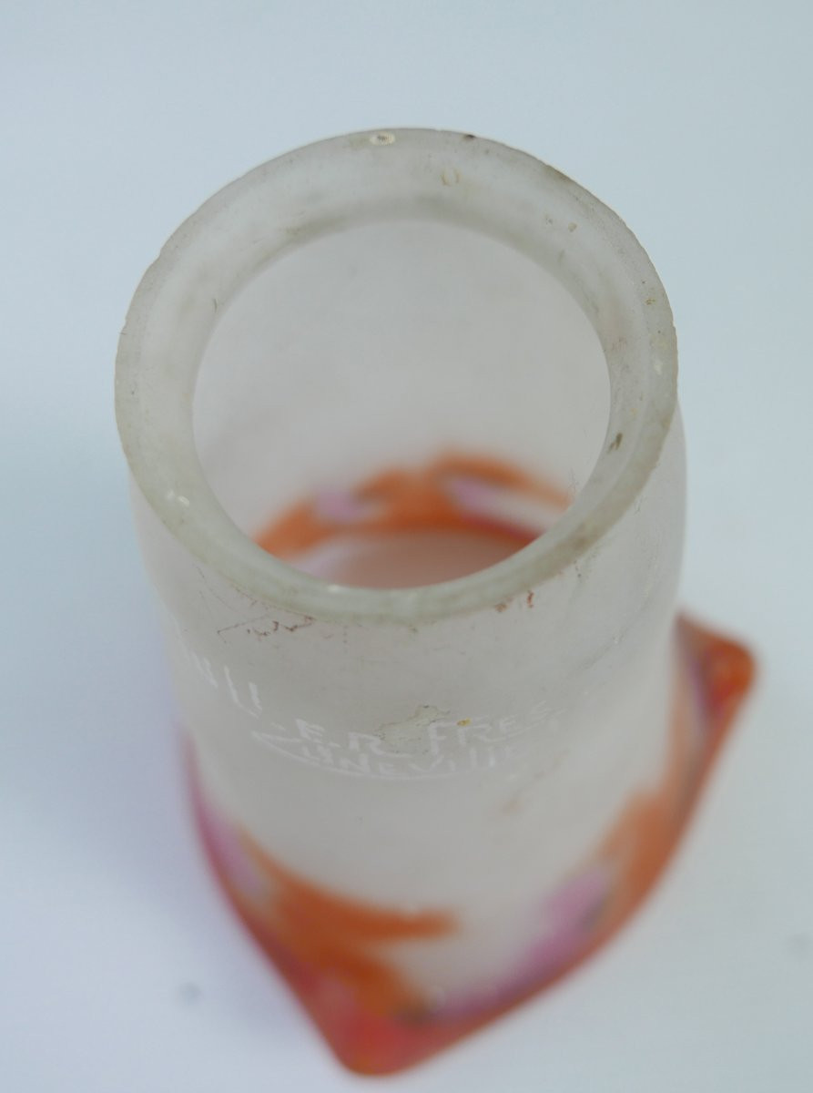 Lunéville Muller Frères Tulip In Orange Marbled Glass, Early 20th Century-photo-2