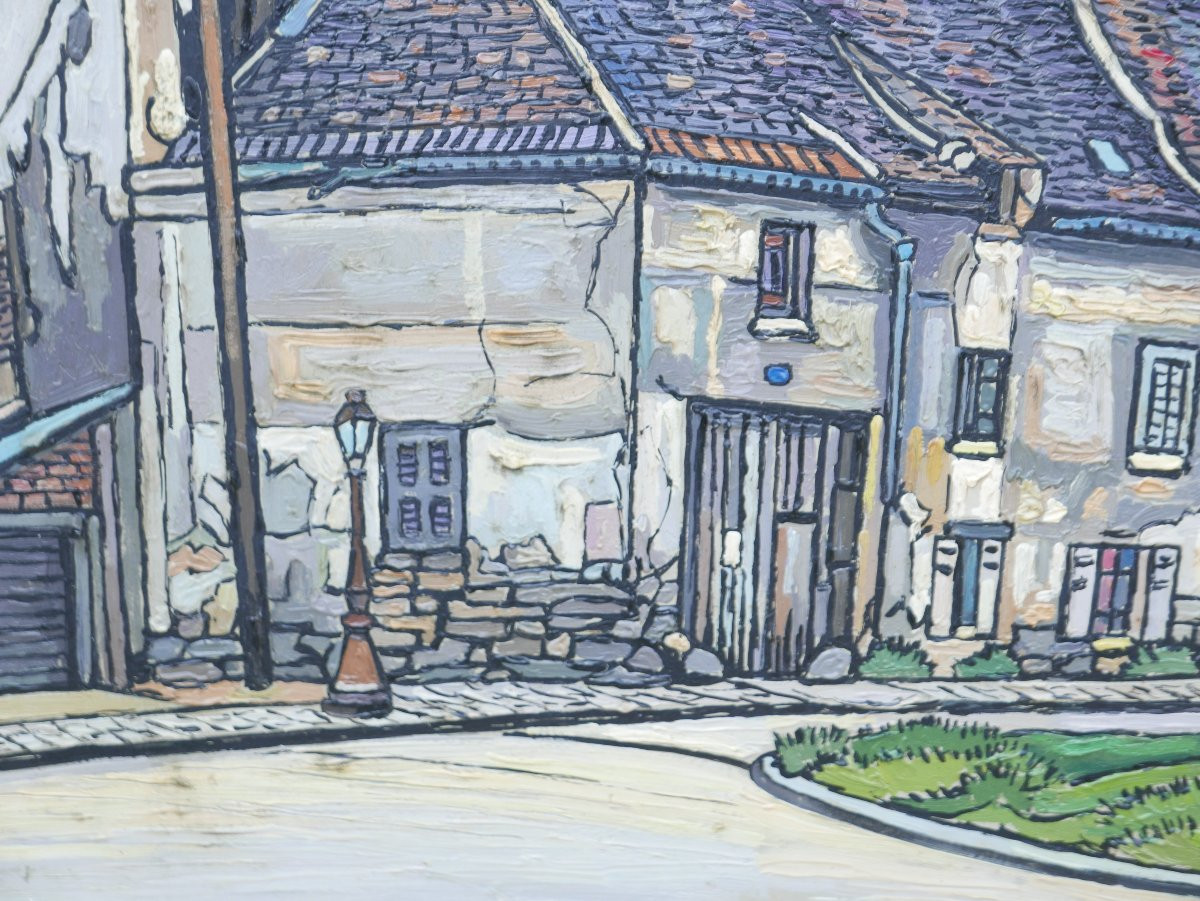René Chambon Village de Campagne du XXème siècle Huile/Panneau-photo-3