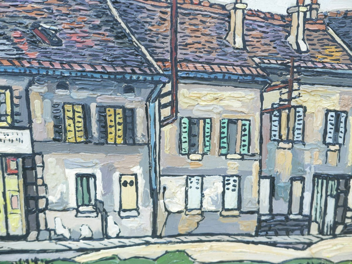 René Chambon Village de Campagne du XXème siècle Huile/Panneau-photo-4