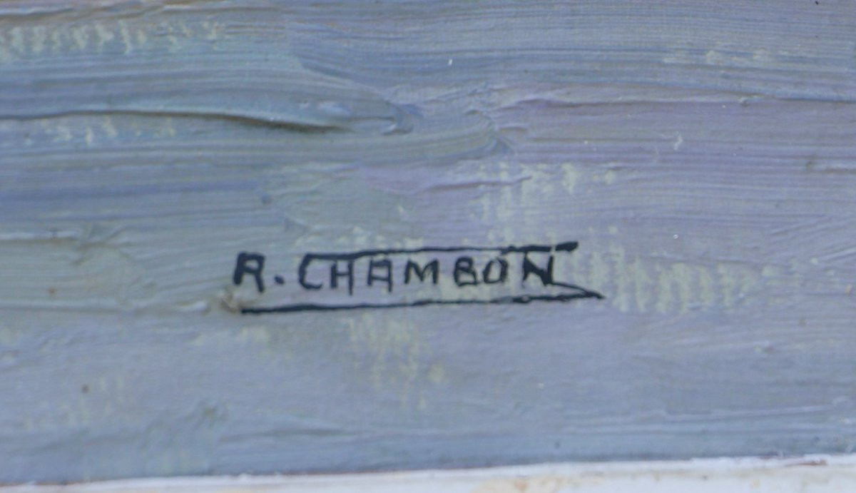 René Chambon Village de Campagne du XXème siècle Huile/Panneau-photo-1