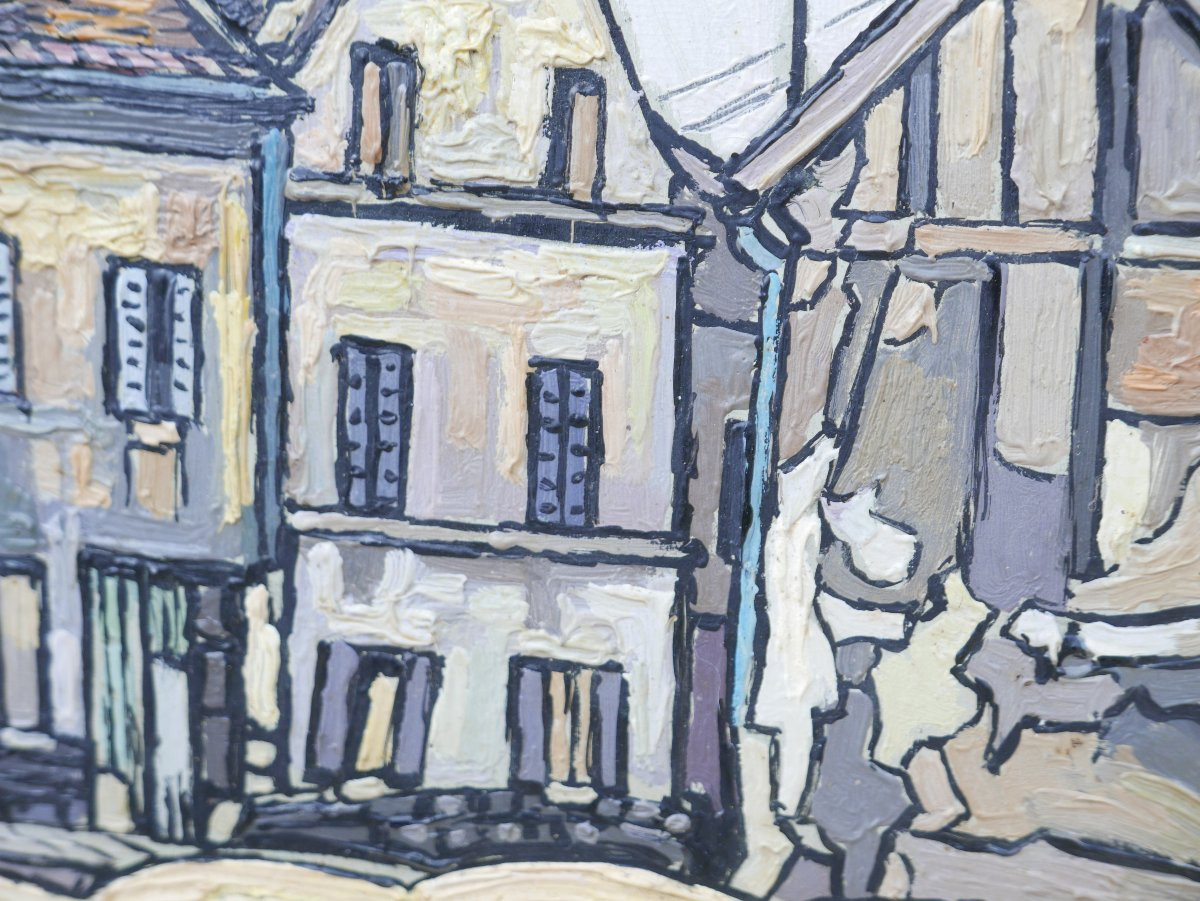 René Chambon Village de Campagne du XXème siècle Huile/Panneau-photo-2