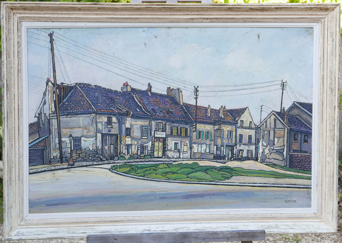 René Chambon Village de Campagne du XXème siècle Huile/Panneau