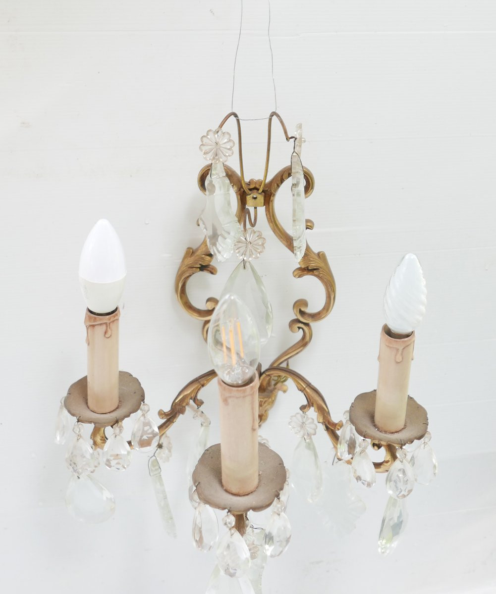 2 Appliques de Style Louis XV en bronze doré et cristal-photo-3