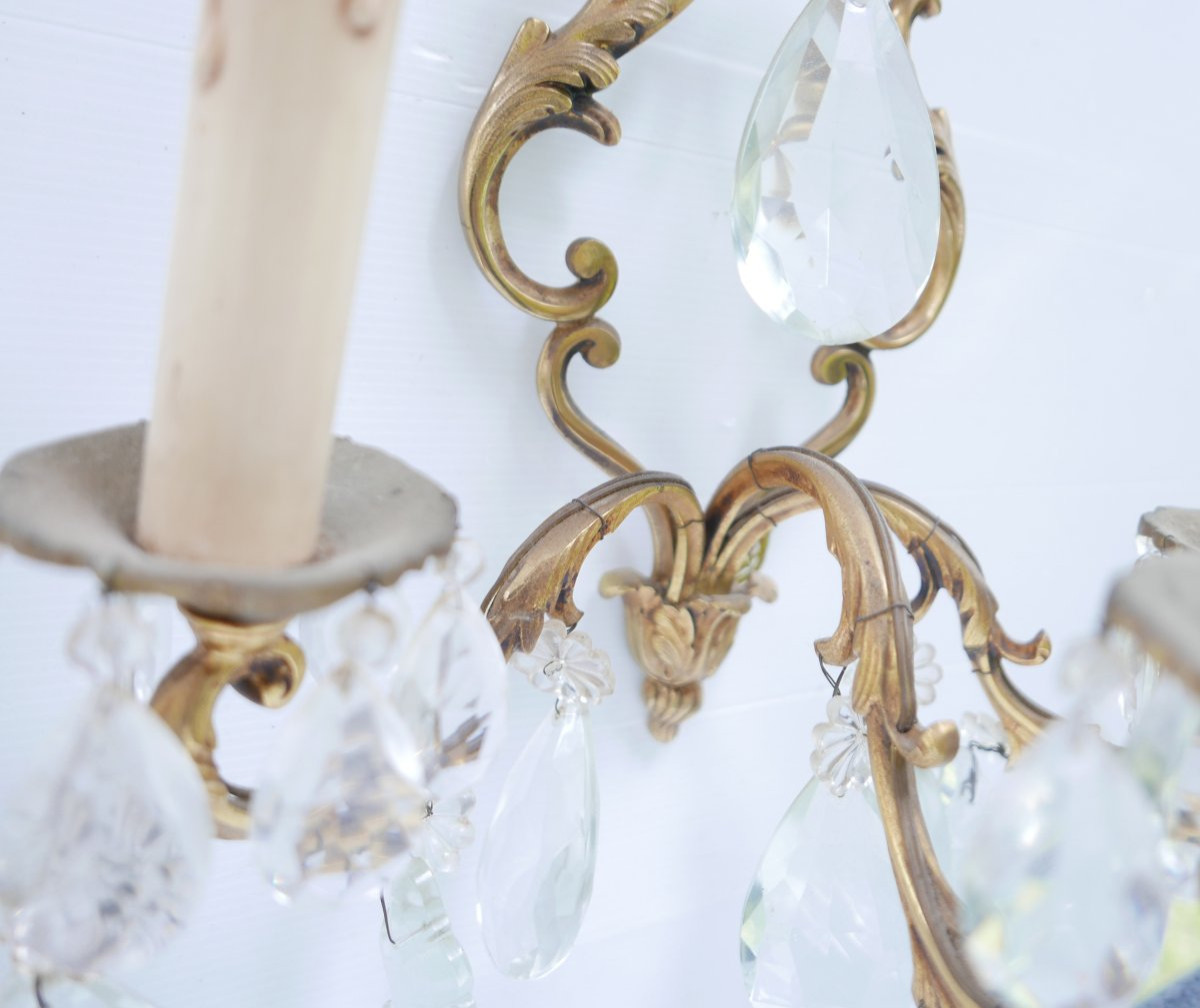 2 Appliques de Style Louis XV en bronze doré et cristal-photo-1