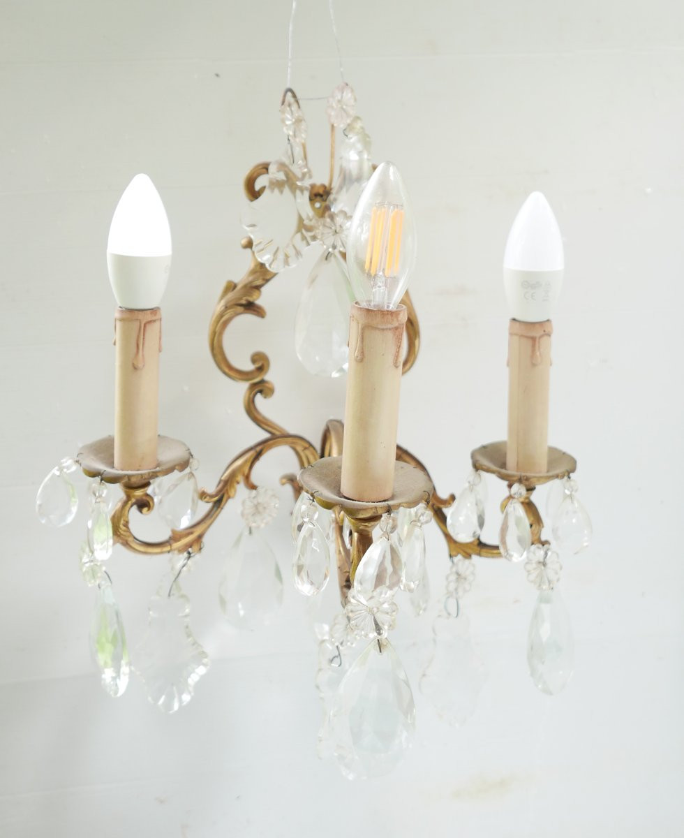 2 Appliques de Style Louis XV en bronze doré et cristal-photo-2