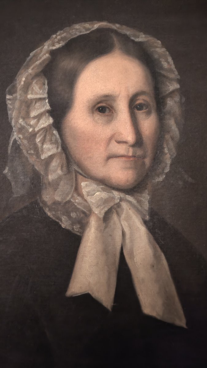 Tableau Portrait de Femme Epoque Louis Philippe Huile/Toile du XIXème siècle-photo-1