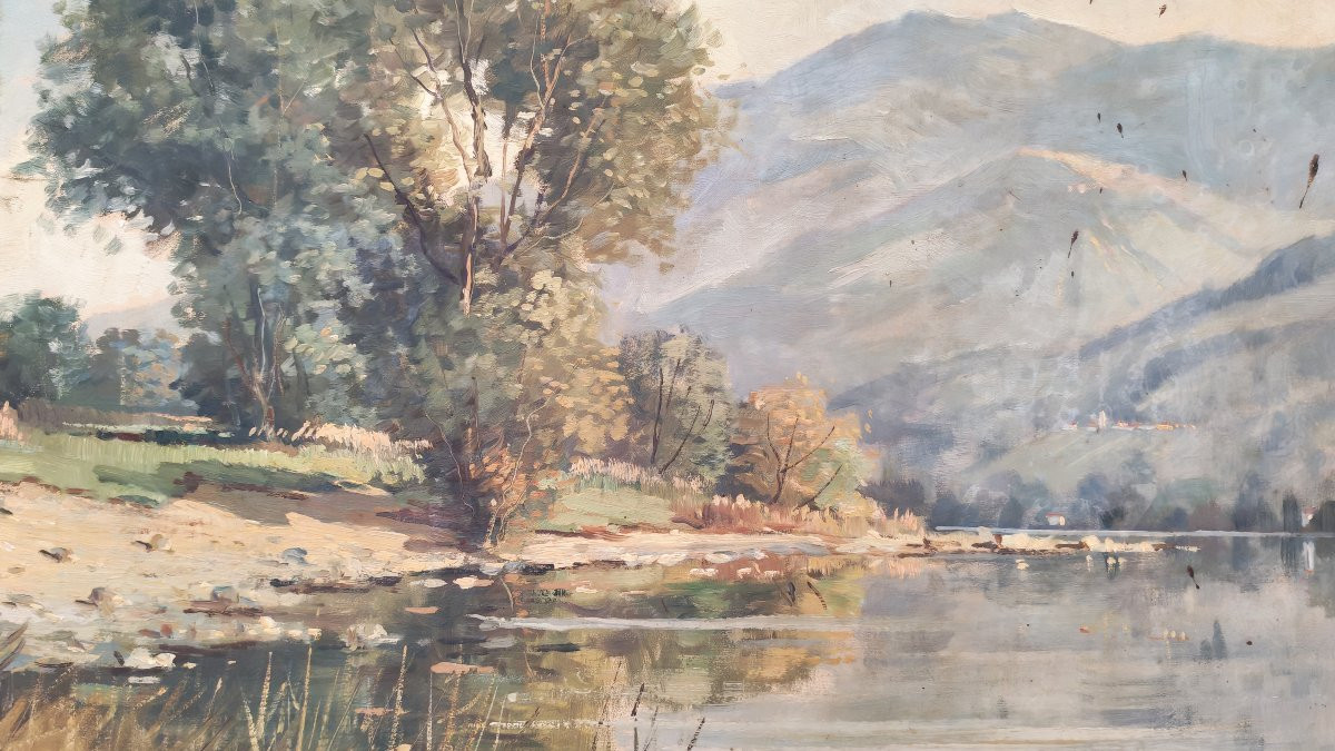 Swiss Landscape Ascona Lido Oil/canvas Signed Paul Kramer 20th Century-photo-4