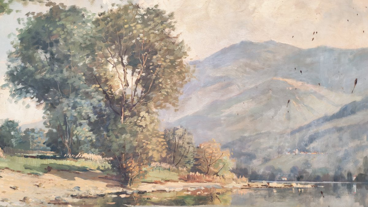 Swiss Landscape Ascona Lido Oil/canvas Signed Paul Kramer 20th Century-photo-1