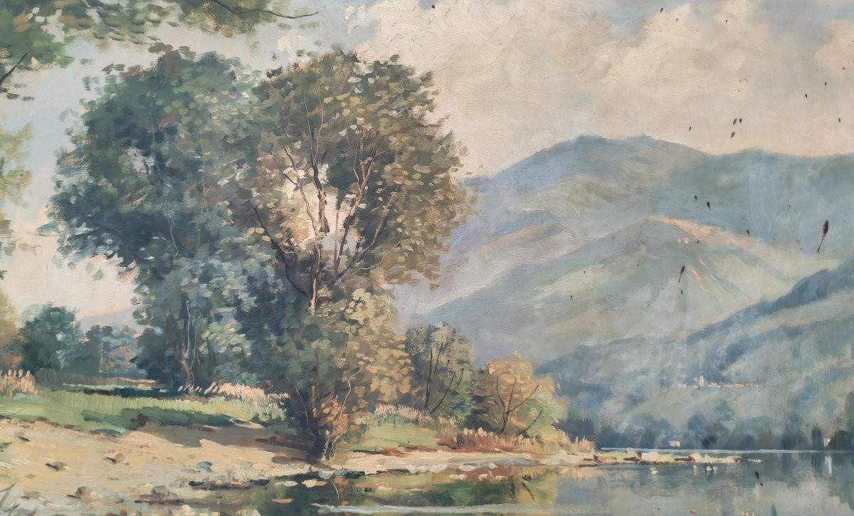 Swiss Landscape Ascona Lido Oil/canvas Signed Paul Kramer 20th Century-photo-2